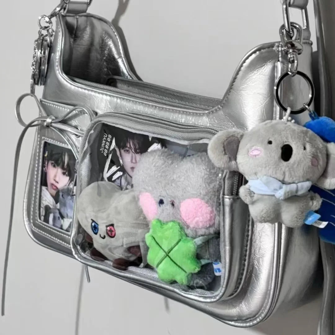 Y2K Harajuku Transparent Ita Shoulder Bag – Korean Preppy Crossbody Purse