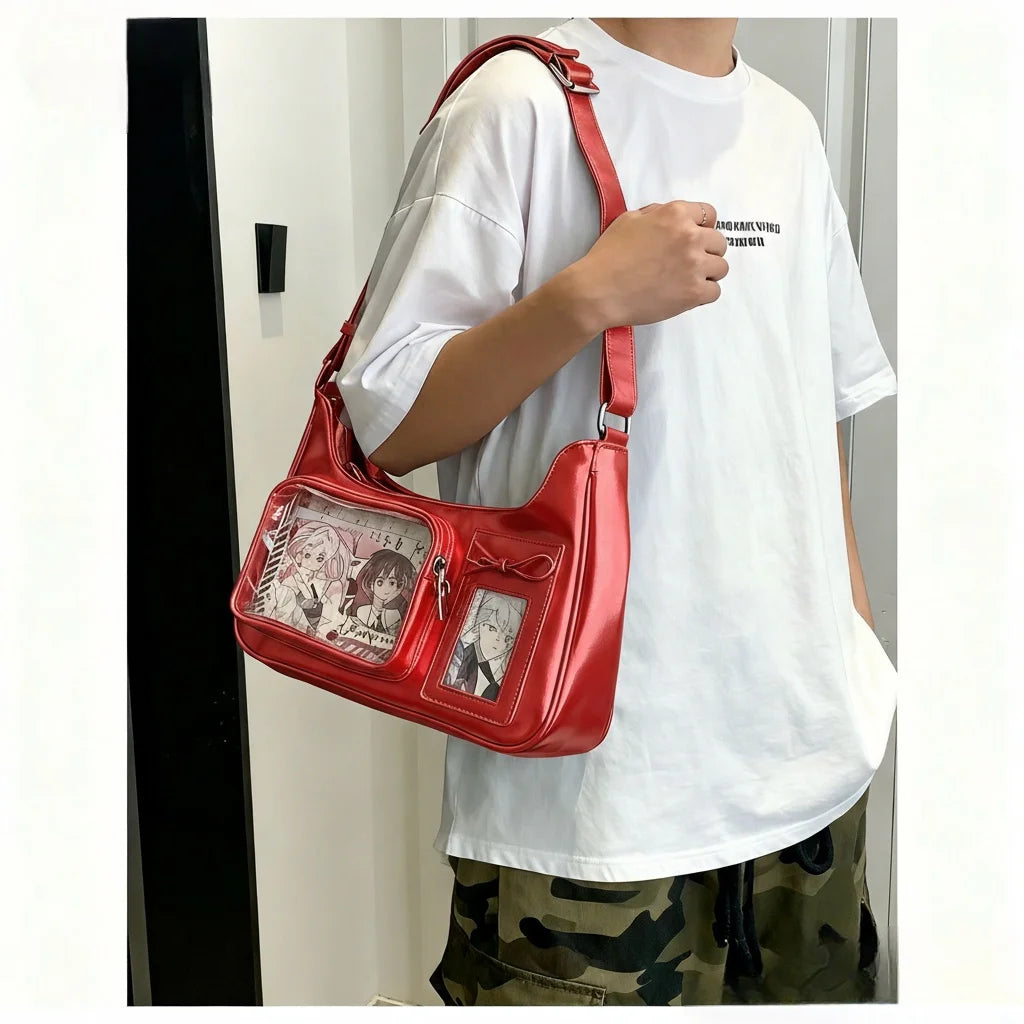 Y2K Harajuku Transparent Ita Shoulder Bag – Korean Preppy Crossbody Purse