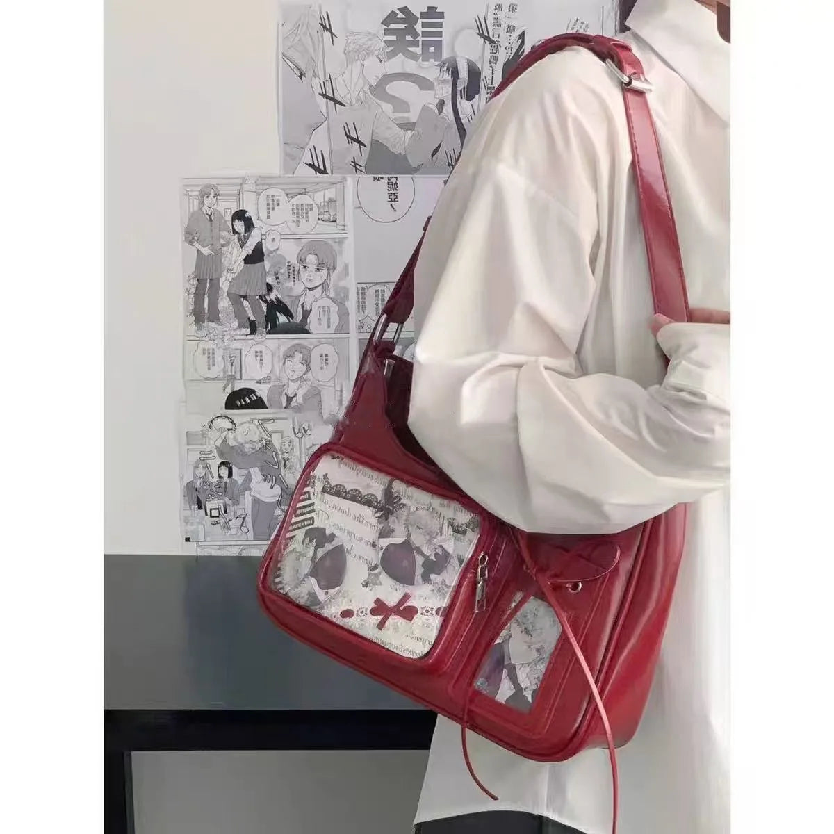 Y2K Harajuku Transparent Ita Shoulder Bag – Korean Preppy Crossbody Purse