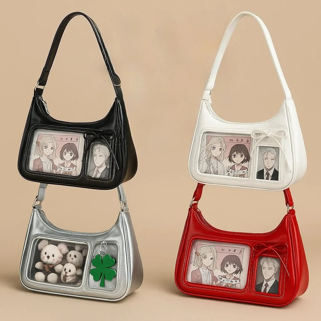 Y2K Harajuku Transparent Ita Shoulder Bag – Korean Preppy Crossbody Purse