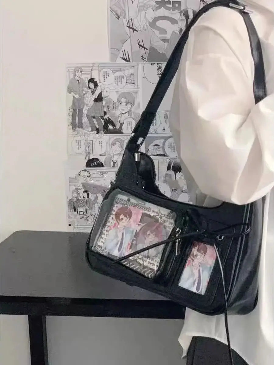 Y2K Harajuku Transparent Ita Shoulder Bag – Korean Preppy Crossbody Purse